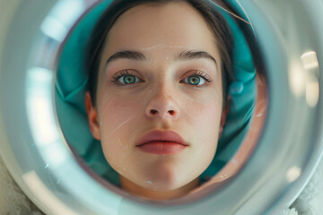 Wall Mural - A tranquil moment of a woman enjoying a facial mask treatment at a spa generative AI