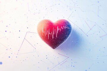 Aufkleber - Glowing red heart with dynamic cardiogram symbolizes love and health in a creative visual representation. Generative AI