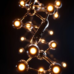 Leinwandbilder - Glowing DNA double helix with molecular connections illuminated in dark background embedded with light energy. Generative AI