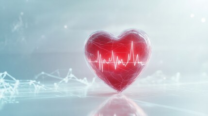 Aufkleber - Glowing red heart with dynamic cardiogram representing health and vitality in a modern digital setting. Generative AI