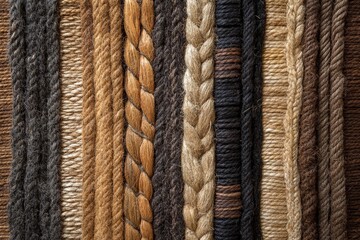 Fototapete - A detailed shot of braided and woven strands in various earthy hues, highlighting the intricate patterns, textures, and natural colors for rustic aesthetics.