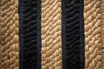 Fototapete - This image focuses on woven textures featuring alternating black and tan stripes, showcasing the intricate craftsmanship and natural materials used in design.