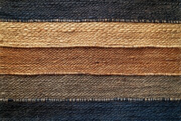 Fototapete - This image showcases a woven fabric with horizontal stripes in varying earth tones, emphasizing natural textures and craftsmanship in textile design.