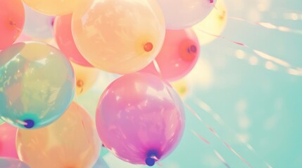 pastel balloons float, sunny sky, celebration, party backdrop