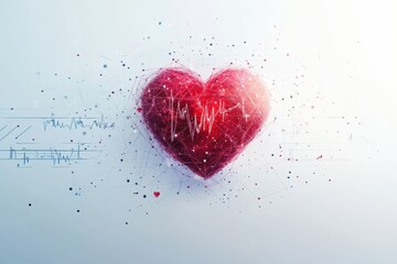 Aufkleber - Glowing red heart with dynamic cardiogram shows the pulse of life. Generative AI