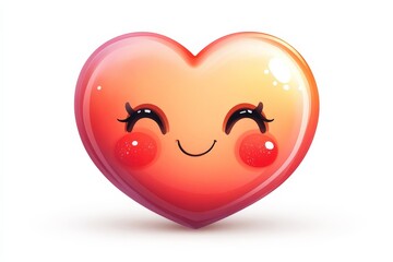 Aufkleber - A cute glossy heart with a cheerful smile is set against a stark white background, radiating positive vibes and an aura of friendly affection and warmth.