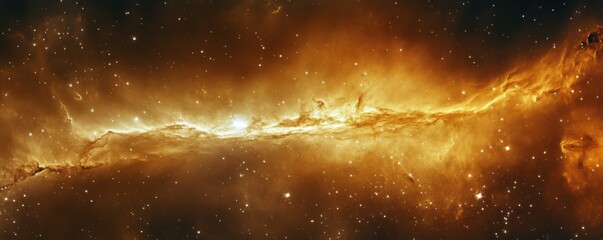 Wall Mural - a cosmic dust cloud abstract with tiny particles of light in warm golden hues, 4k photo.