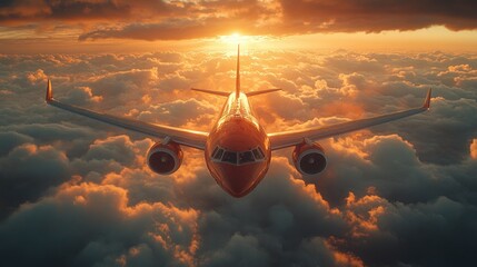 Wall Mural - a plane soaring through fluffy white clouds