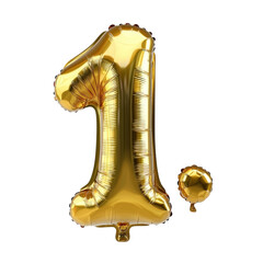 Wall Mural - gold number one balloon for celebrations isolated on transparent background