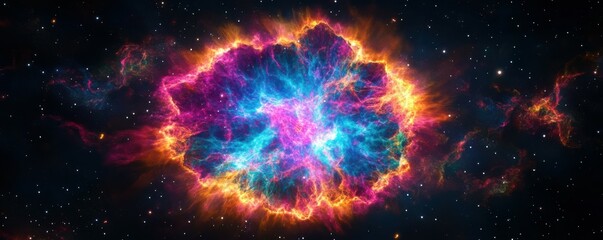 Wall Mural - a vibrant explosion of neon colors resembling a cosmic nebula, 4k photo.