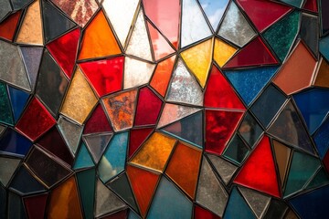 Aufkleber - A stunning stained glass artwork featuring a collection of colorful geometric fragments, offering beauty and artistic expression through light and color interplay.