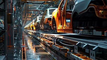 Wall Mural - automotive factory assembly line video. great for car adverts, industrial and production presentatio