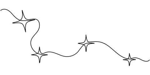 hand draw doodle stars illustration in continuous line arts style vector, star continuous one line d