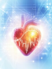 Aufkleber - Glowing red heart with cardiogram illustrating dynamic heartbeat and vitality in a digital environment. Generative AI