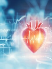 Aufkleber - Glowing red heart with dynamic cardiogram symbolizing health and vitality in a modern digital setting. Generative AI