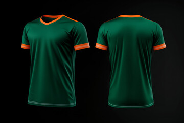 green and orange jersey template for team clubs, jersey sport, front and back, Tshirt mockup sports jersey template design for football soccer, racing, gaming, sports jersey