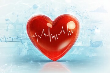 Aufkleber - Glowing red heart with dynamic cardiogram illustrating health and vitality in a modern medical context. Generative AI