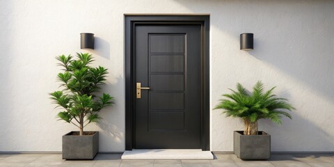 Poster - Modern House Entrance with Black Door and Planters