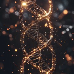 Fototapete - Glowing DNA double helix illuminated by molecular connections in a vibrant scientific representation. Generative AI