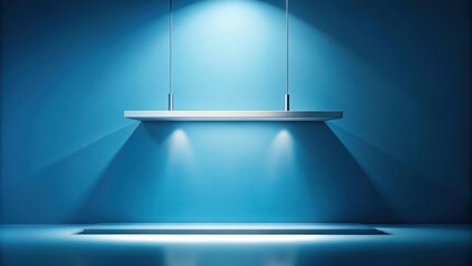 Poster - Clean Minimalist Product Display Shelf with Blue Wall and Lighting