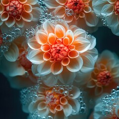 Wall Mural - A bouquet of orange and white flowers drifting on the surface of calm water, perfect for decorative or editorial uses