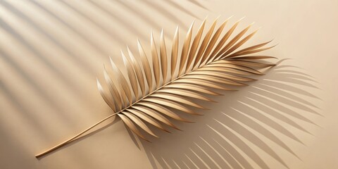 Aufkleber - Golden Palm Frond Casts Elegant Shadows on a Neutral Background