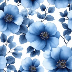 Wall Mural - Elegant Seamless Blue Flower Pattern for Decorative Uses in Fabric, Wallpaper, and Home Decor Inspired Designs