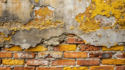 Aufkleber - Aged Wall Texture  Distressed Brick and Plaster with Yellow Accents