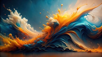 Leinwandbilder - Abstract Ocean Wave Painting  Dynamic Swirls of Blue, Orange, and White