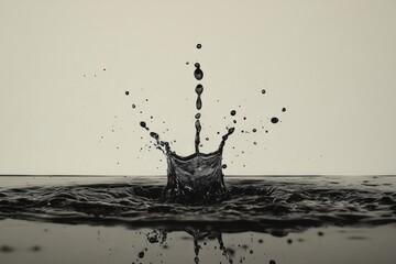 Aufkleber - A dynamic image capturing a black liquid splash in mid-air against a minimalist white background, highlighting fluid motion and contrast, ideal for creative projects.