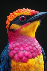 Wall Mural - A vibrant bird perched on a dark surface, featuring bright plumage and contrasting colors