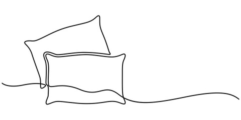 Pillow Line Icon, Outline Symbol Vector Illustration, One single line drawing of a pillow on a white background, Pillow continuous one line drawing, outline pro vector illustration.                   