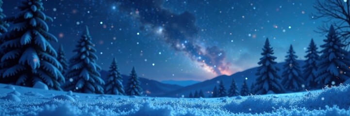 Wall Mural - Falling snowflakes and distant stars, winter night sky, season, dark, cosmos