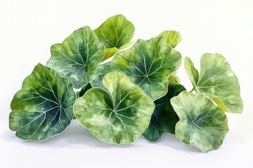 Sticker - Close-up shot of green leaves on a white background, suitable for botanical or design uses