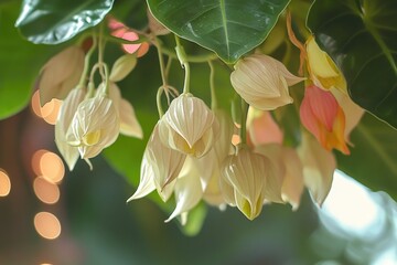 Sticker - A group of white flowers hang from a tree branch, creating a beautiful and natural display