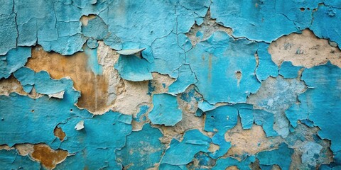 Poster - Textured Blue and Beige Wall with Flaking Paint