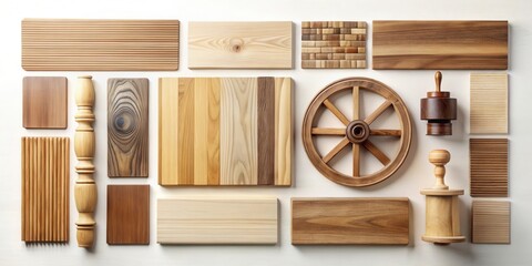 Aufkleber - Collection of Wooden Samples and Crafts Featuring Various Textures and Grains