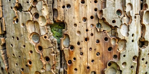 Aufkleber - Textured Wooden Surface with Irregular Holes and Cracks