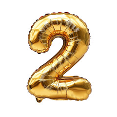 Wall Mural - golden number two balloon on a transparent background isolated on transparent background