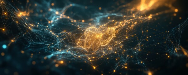 Abstract digital network with glowing connections, futuristic technology concept, innovative design.