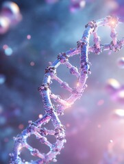 Poster - Glowing DNA double helix illuminated by surrounding molecular connections in a vibrant scientific environment. Generative AI