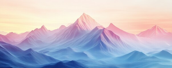 Canvas Print - Abstract mountain landscape in soft pastel colors, featuring a textured, low poly design that creates a serene, dreamy atmosphere with gentle gradients