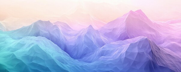 Canvas Print - Abstract mountain landscape in soft pastel colors, featuring a textured, low poly design that creates a serene, dreamy atmosphere with gentle gradients