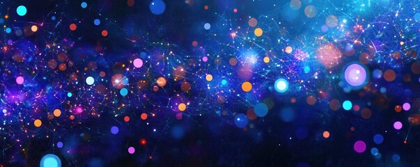 Wall Mural - abstract technology background, glowing lights in a network of colorful dots and lines, depicting co