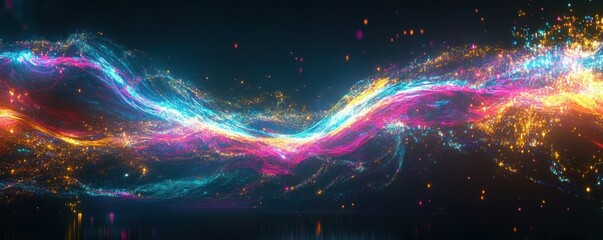 Wall Mural - abstract waves, light effects, digital landscape, colorful particles, glowing lines, modern art, tec