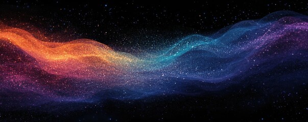 Wall Mural - a grainy, dark noise texture background with a glowing color gradient wave in shades of blue, purple