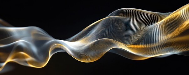 Wall Mural - abstract waves of metallic gold and silver flowing against a black backdrop, 4k photo.
