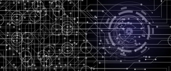 High-tech digital wallpaper with a complex circuit design in blue tones