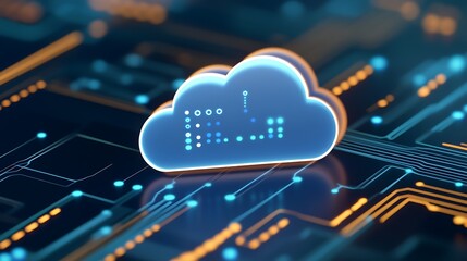 digital cloud icon on circuit board background representing data storage and technology connections