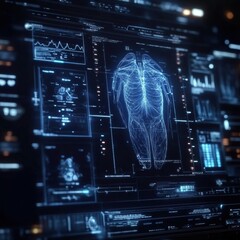 Fototapete - Diagnostic medical screen displaying advanced imaging and patient data in a clinical environment. Generative AI
